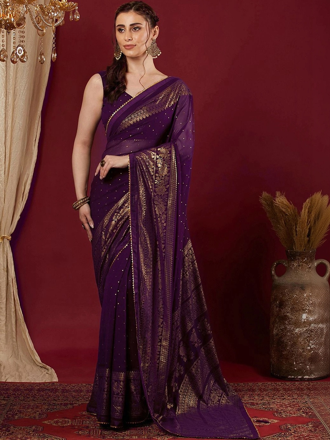 SAARA Embellished Embroidered Pure Georgette Saree