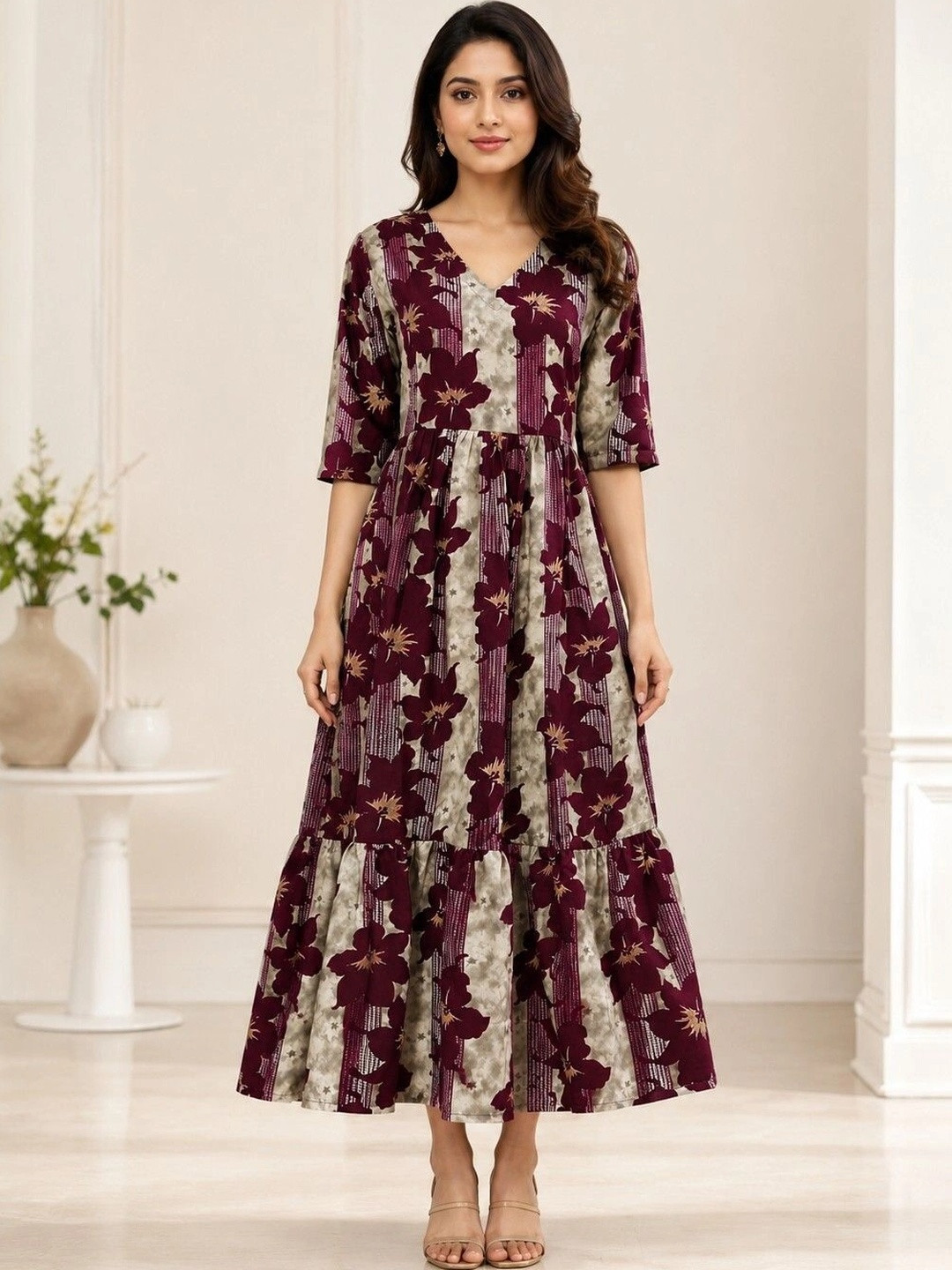 HARIKS Floral Print Maxi Dress