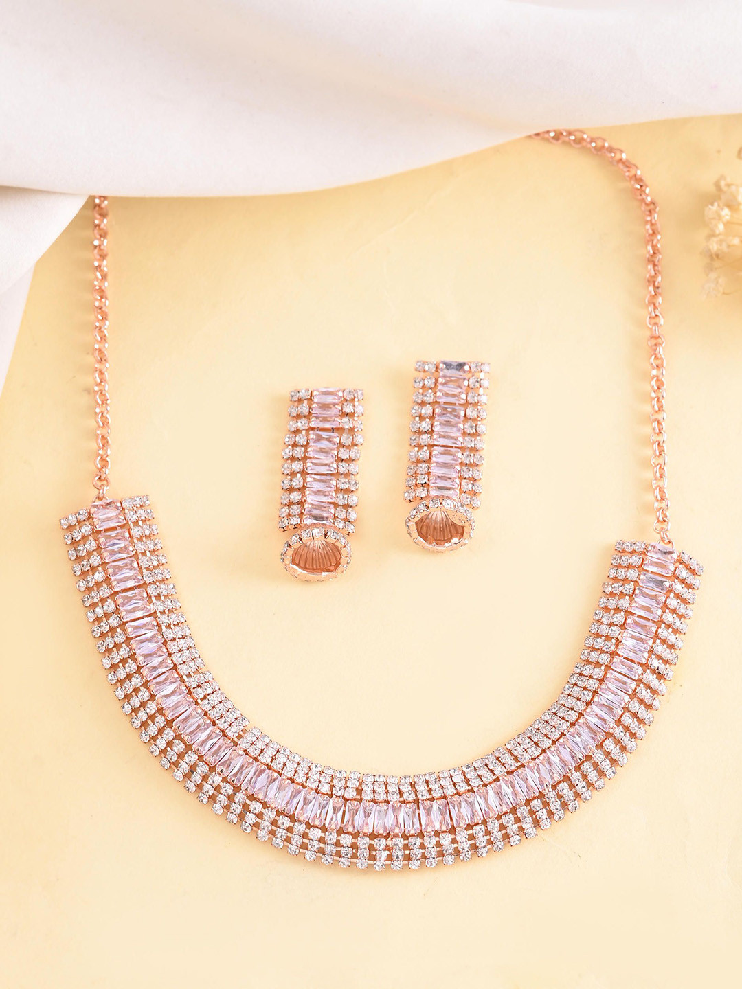 Rose Gold-Plated Artificial Stones Studded Choker Jewellery Set