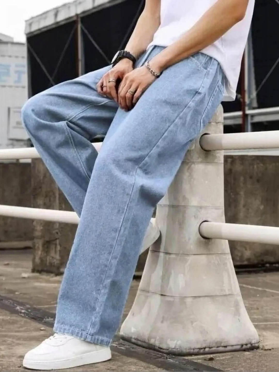 DENIM LIFE Men Wide Leg Mid-Rise Stretchable Jeans