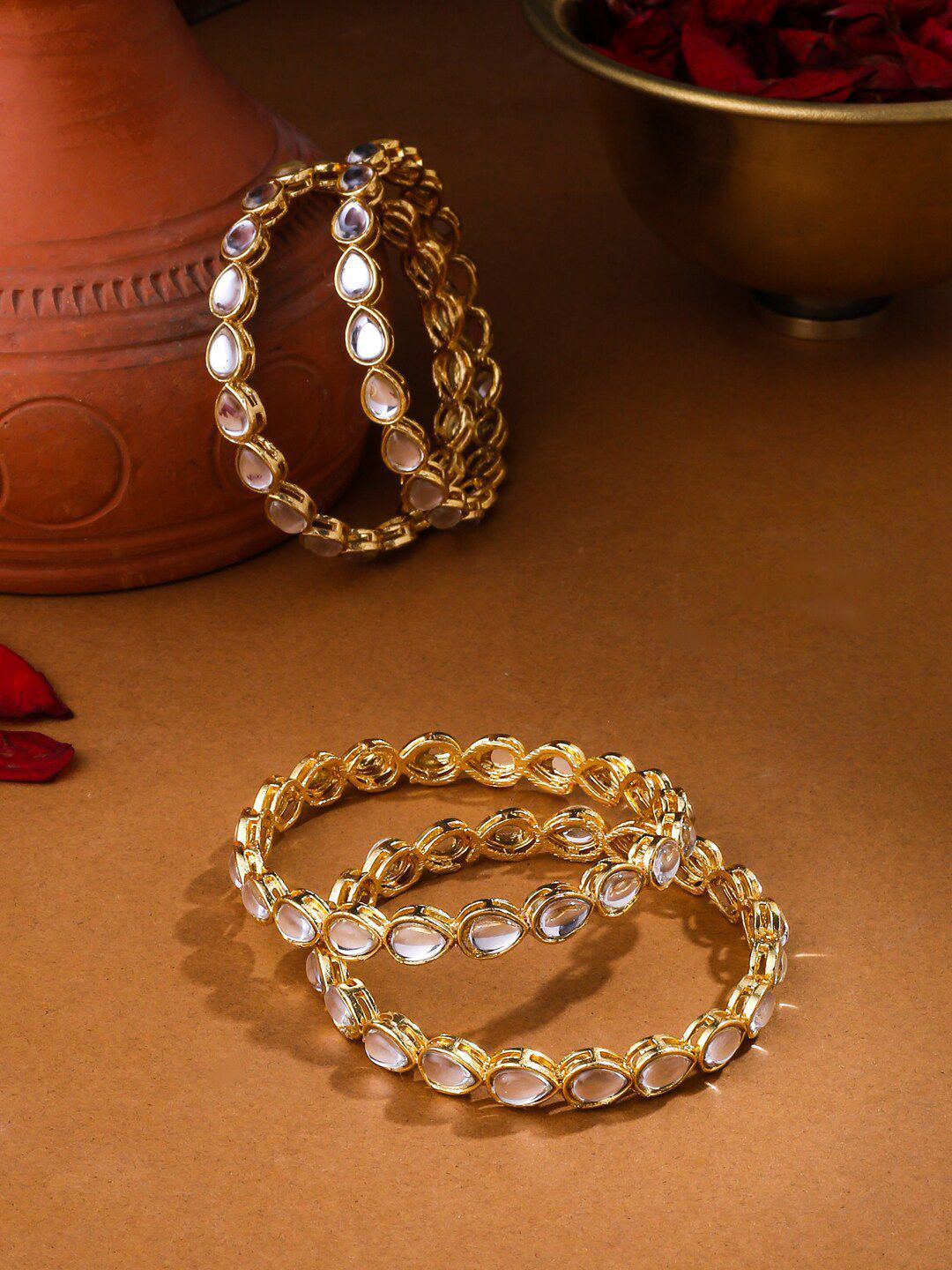 Anouk Set Of 4 Gold-Plated Kundan Studded Bangles