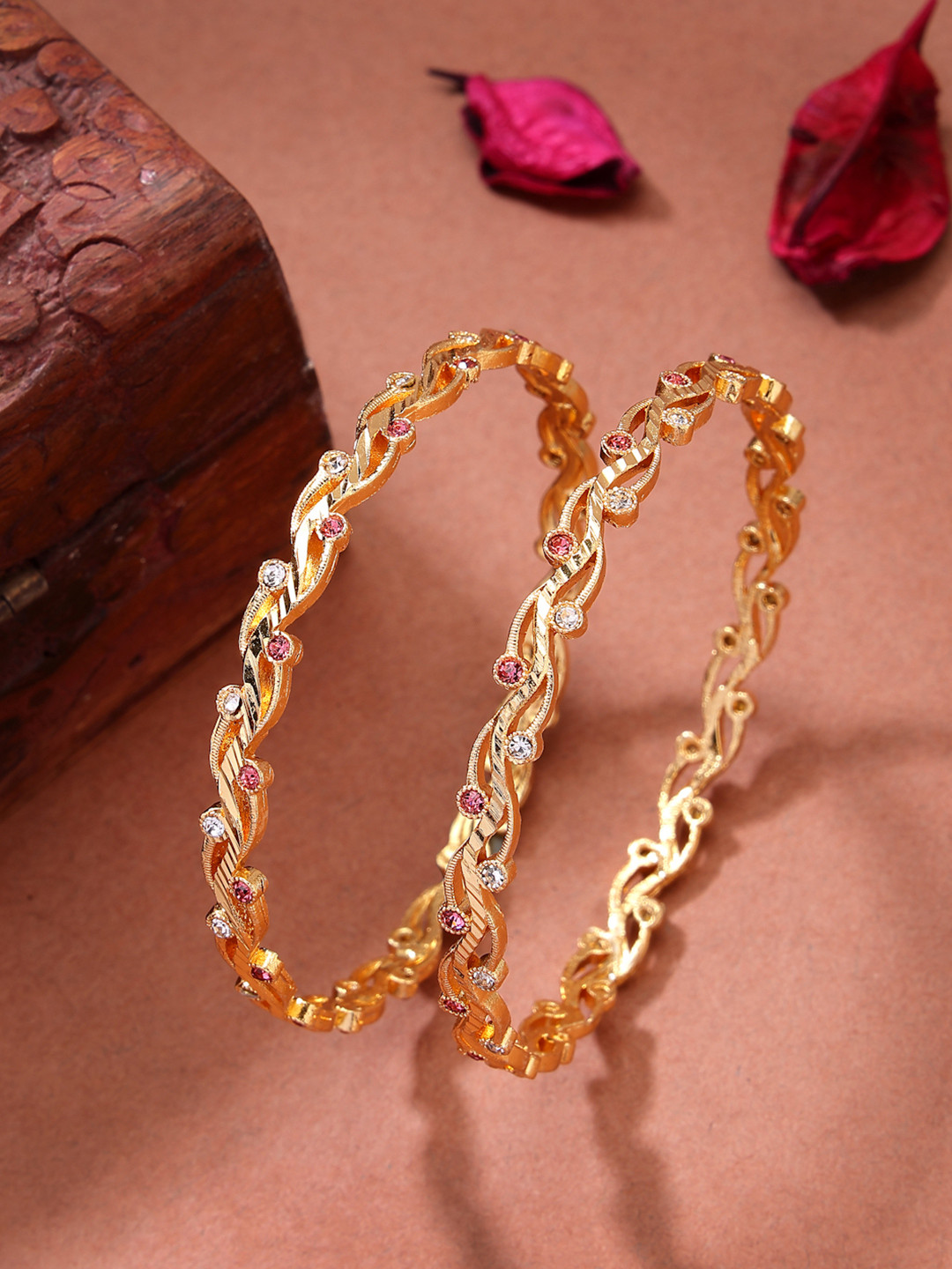 Anouk Women Set of 2 Gold-Plated Cubic Zirconia Stone Studded Bangles