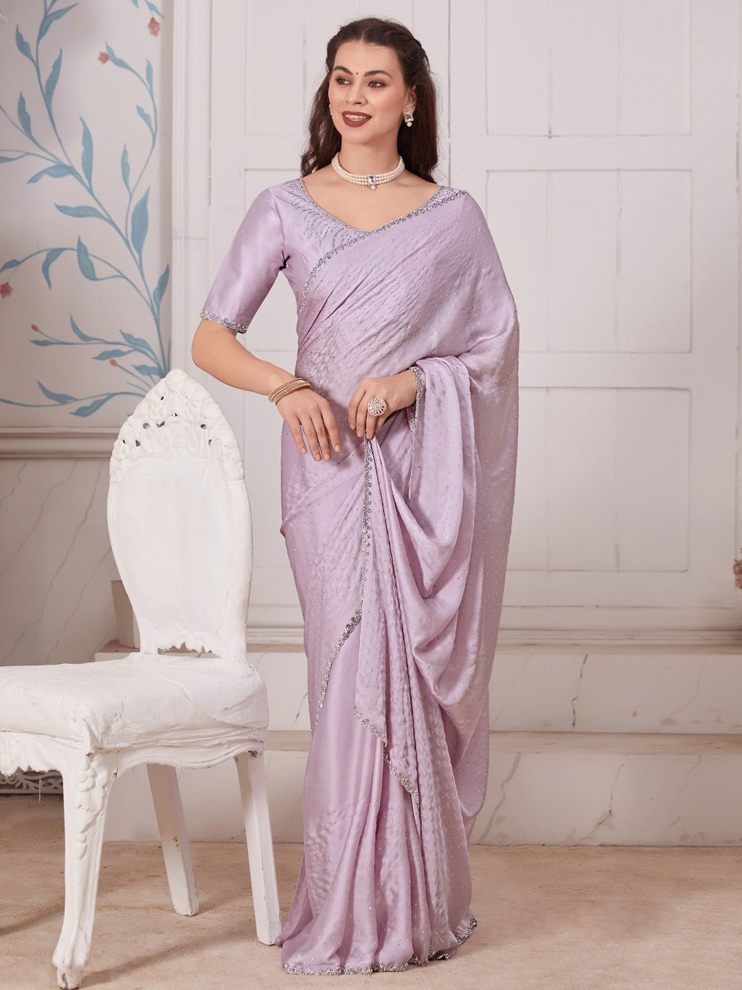 Anouk Embellished Beads and Stones Satin Saree