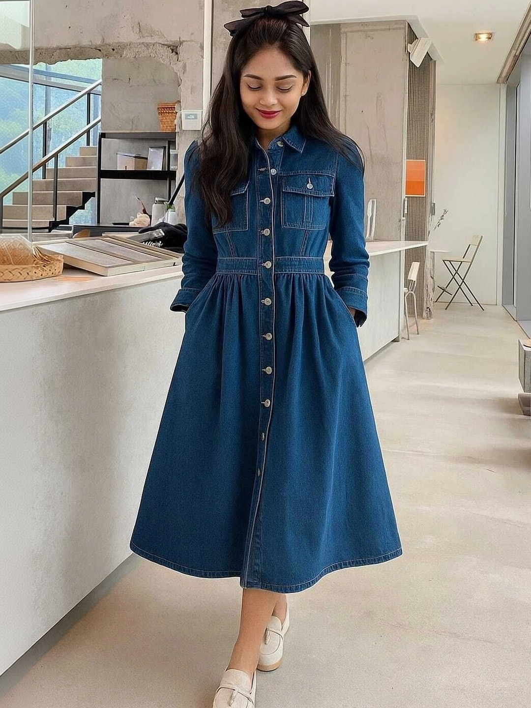 2013 USK COLLECTION Denim A-Line Midi Dress