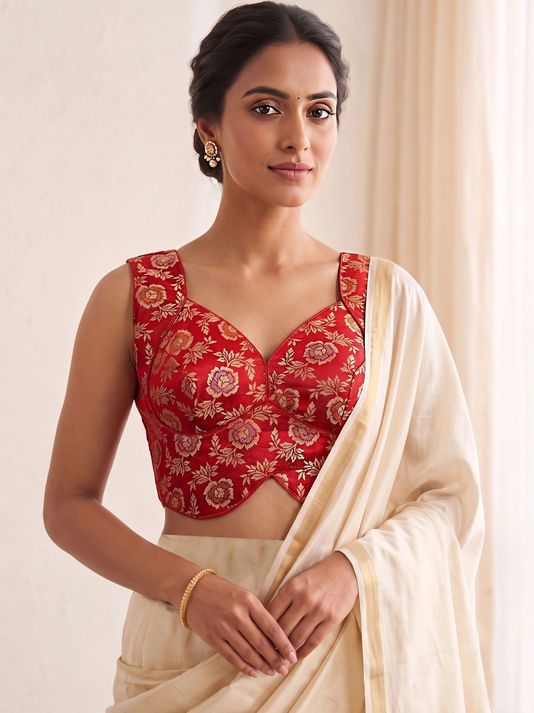 freelax Silk Woven Design Brocade Saree Blouse