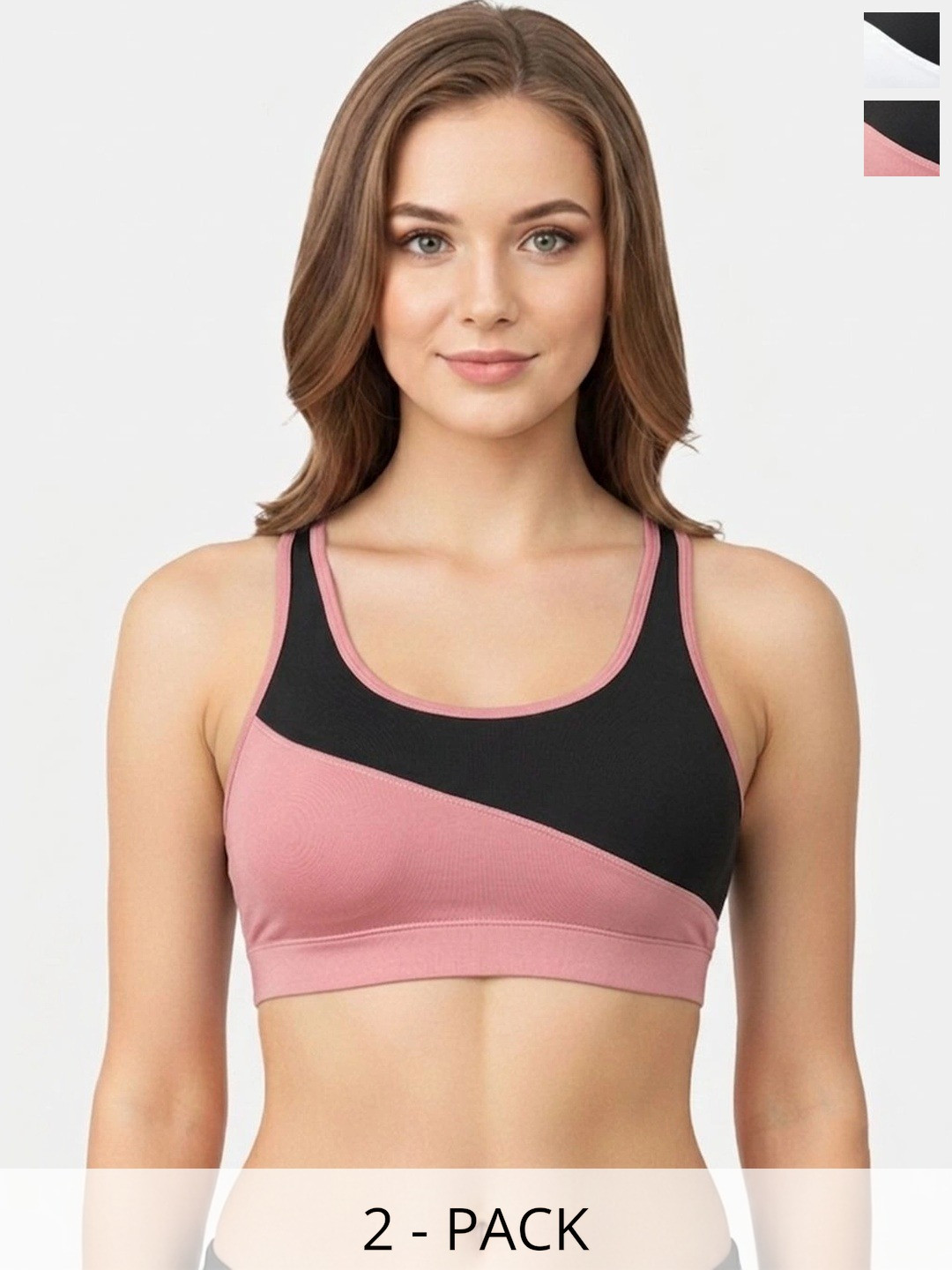 DressBerry Polyester Wireless Non Padded Seamed Full Coverage Pack of 2 Sports Bra for Women