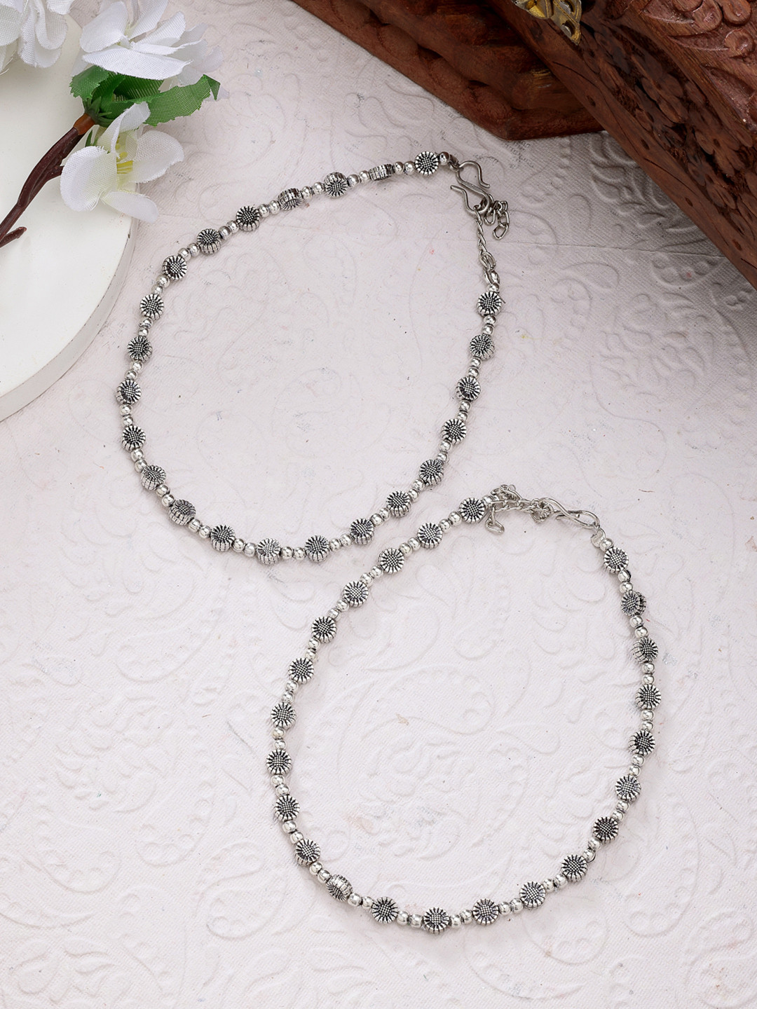 Anouk Women Set of 2 Silver-Plated German Silver Anklets
