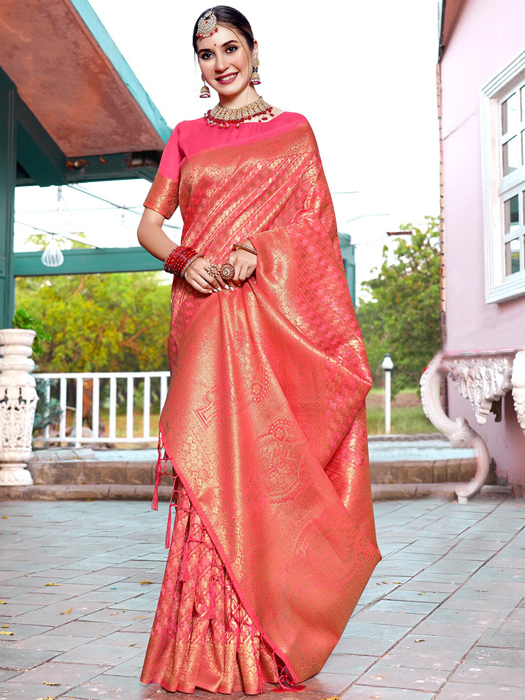 Anouk Coral Ethnic Motifs Woven Design Zari Dharmavaram Saree