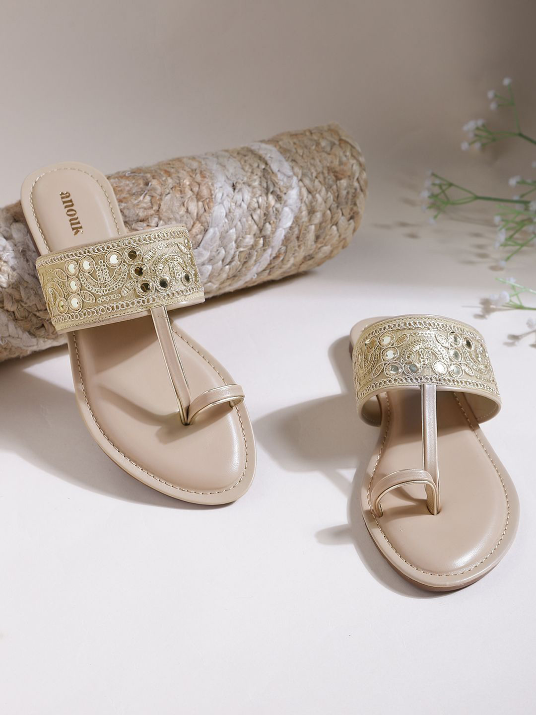 Anouk Women Ethnic - Embellished One Toe Flats with Bows