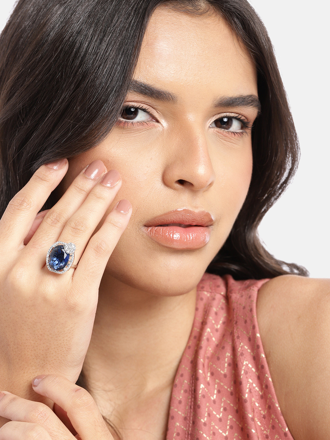 Anouk Silver-Plated AD-Studded Adjustable Finger Ring
