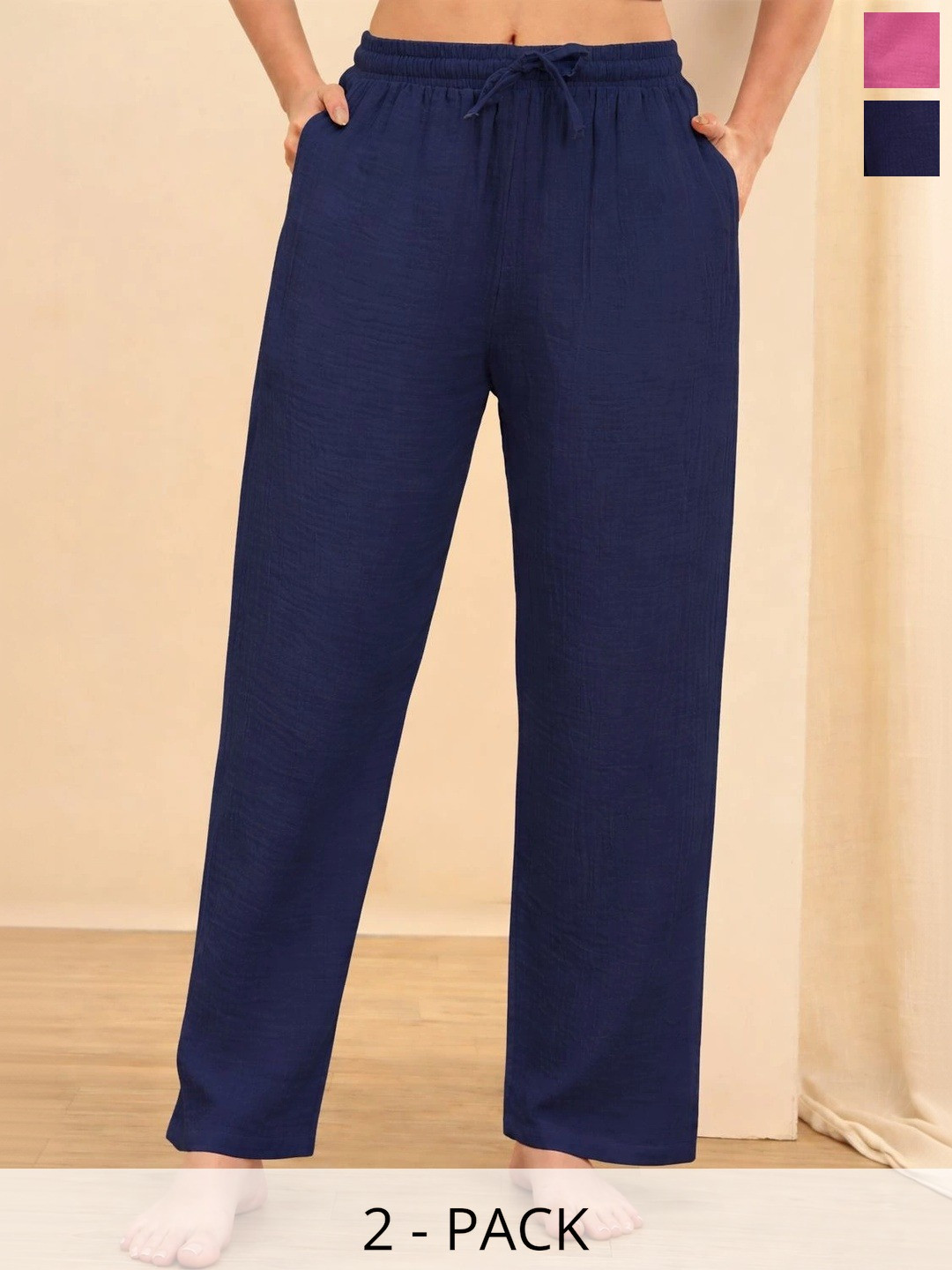 Valles365 by S.C. Pack Of 2 Cotton Mid-Rise Straight Lounge Pants