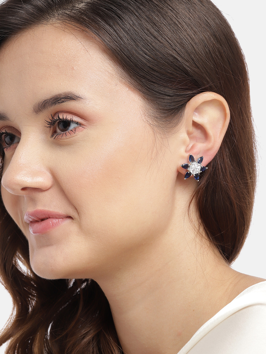 Anouk Silver-Plated American Diamond Floral Studs