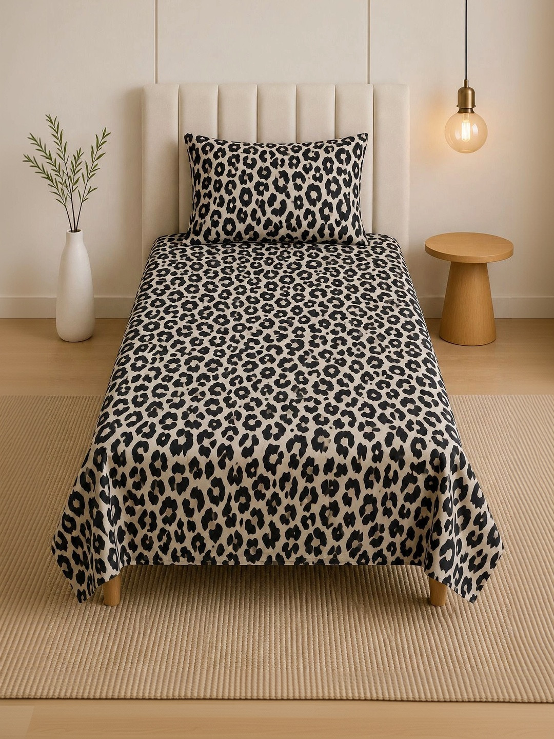 TINDLER KNOTS Brown & Black 144 TC Single Bedsheet with 1 Pillow Covers
