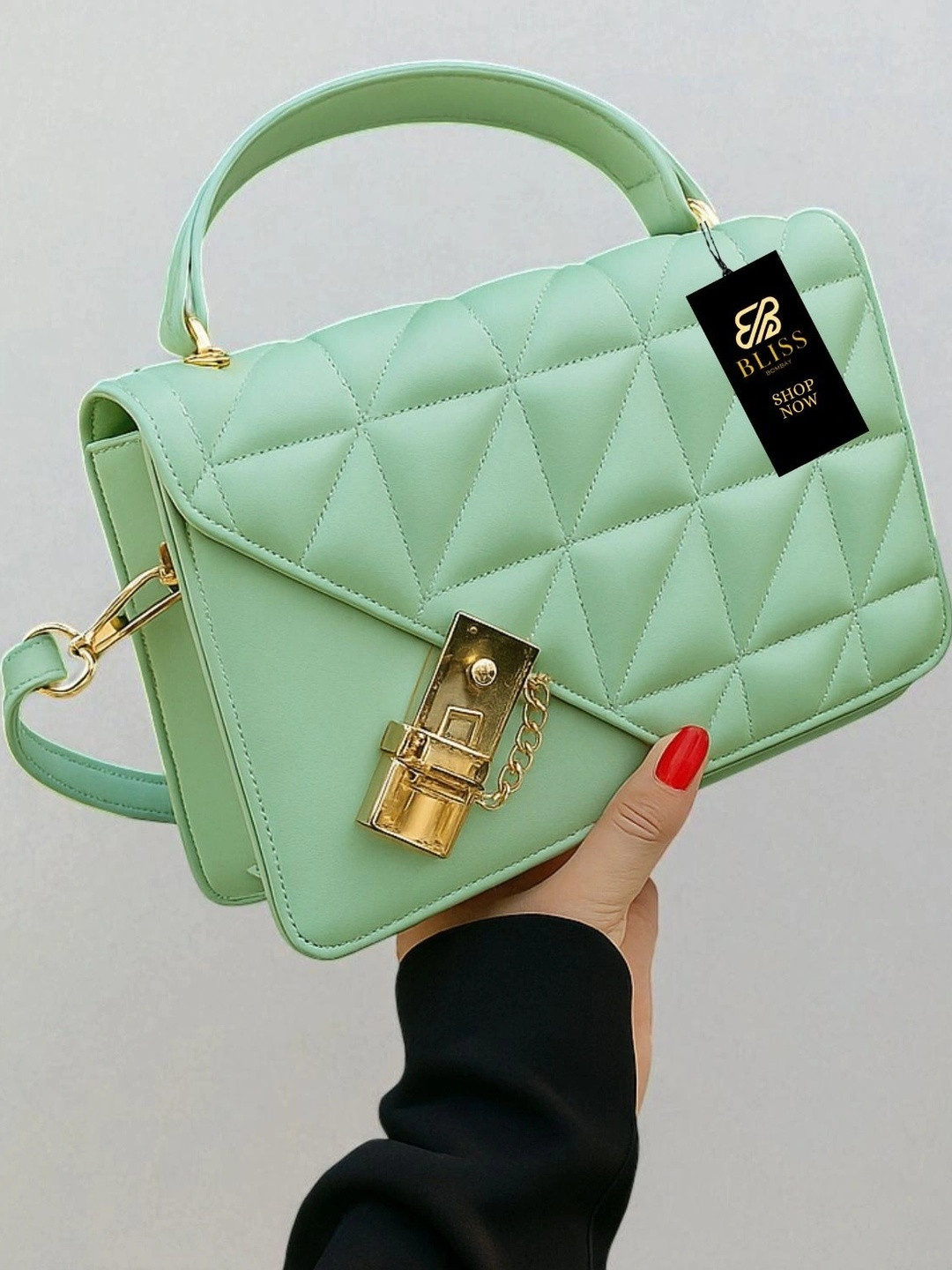 BLISS BOMBAY Textured PU Structured Handheld Bag with Quilted