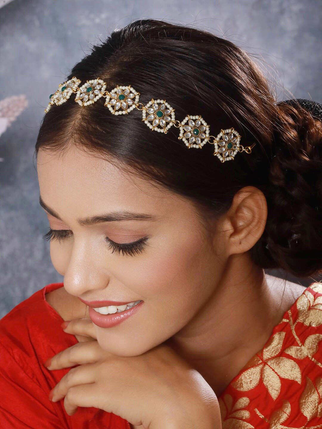 Anouk Gold-Plated Kundan-Studded & Pearl Beaded Sheeshphool