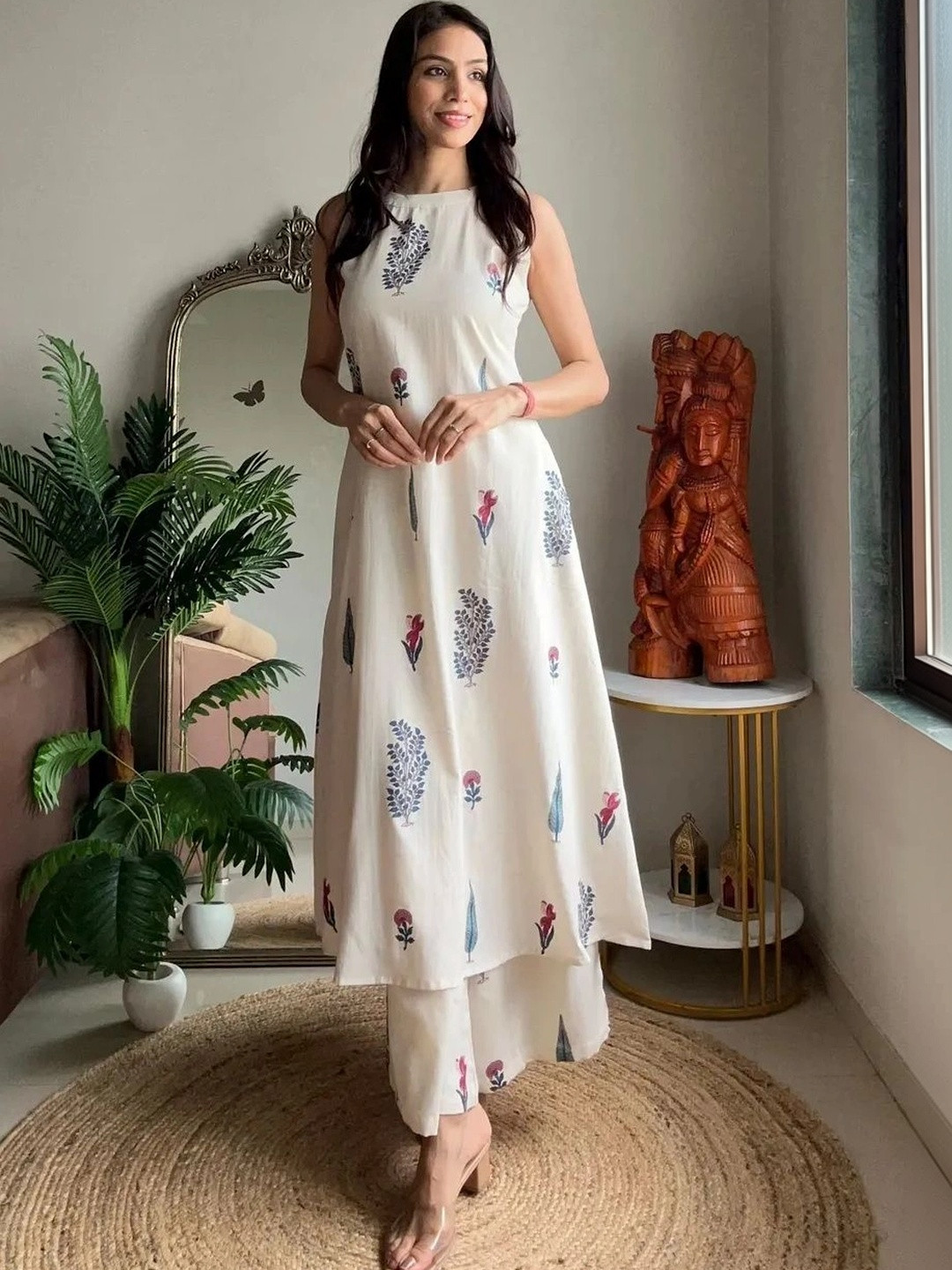 Keitra Women Floral Printed Regular Pure Cotton Kurta with Palazzos