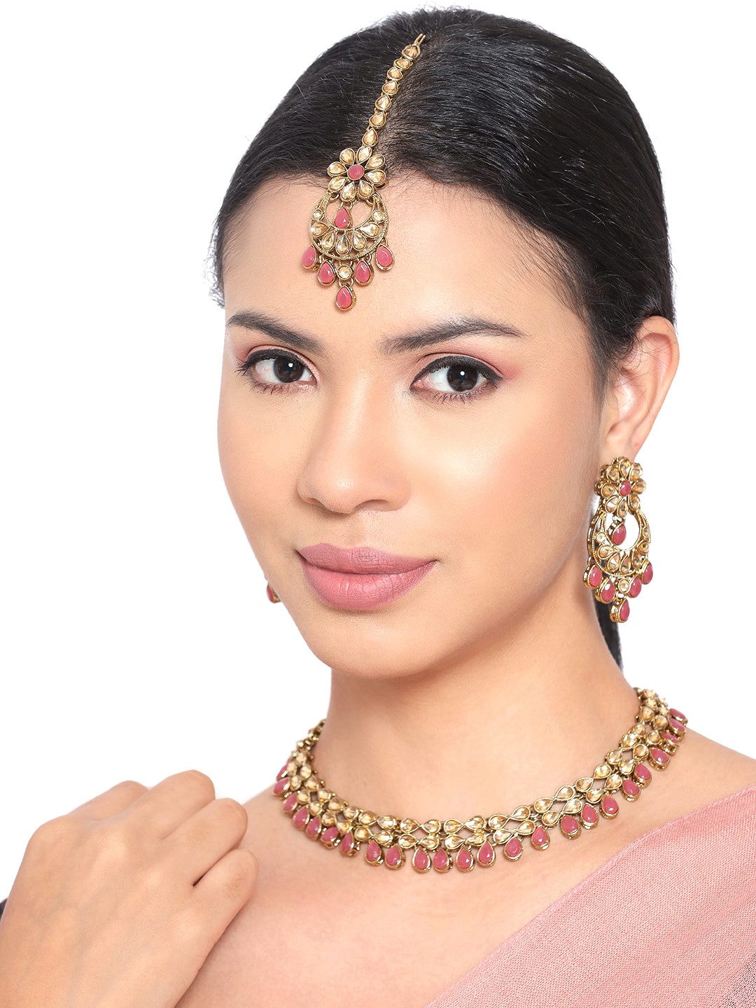 Anouk Gold-Toned & Cream Gold-Plated Kundan-Studded and Beaded Jewellery Set