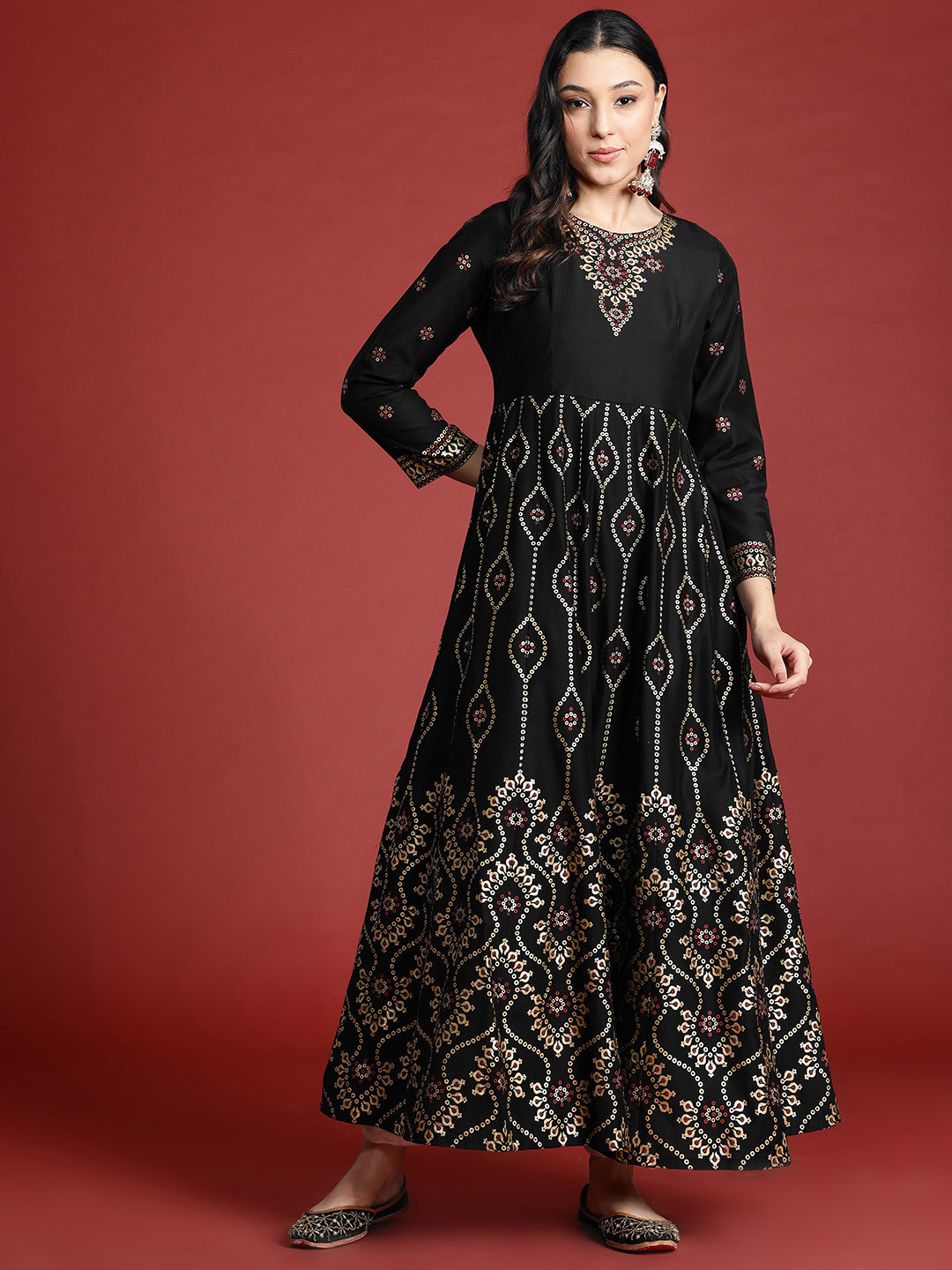 Anouk Tyohaar Foil Ethnic Print Anarkali Kurta