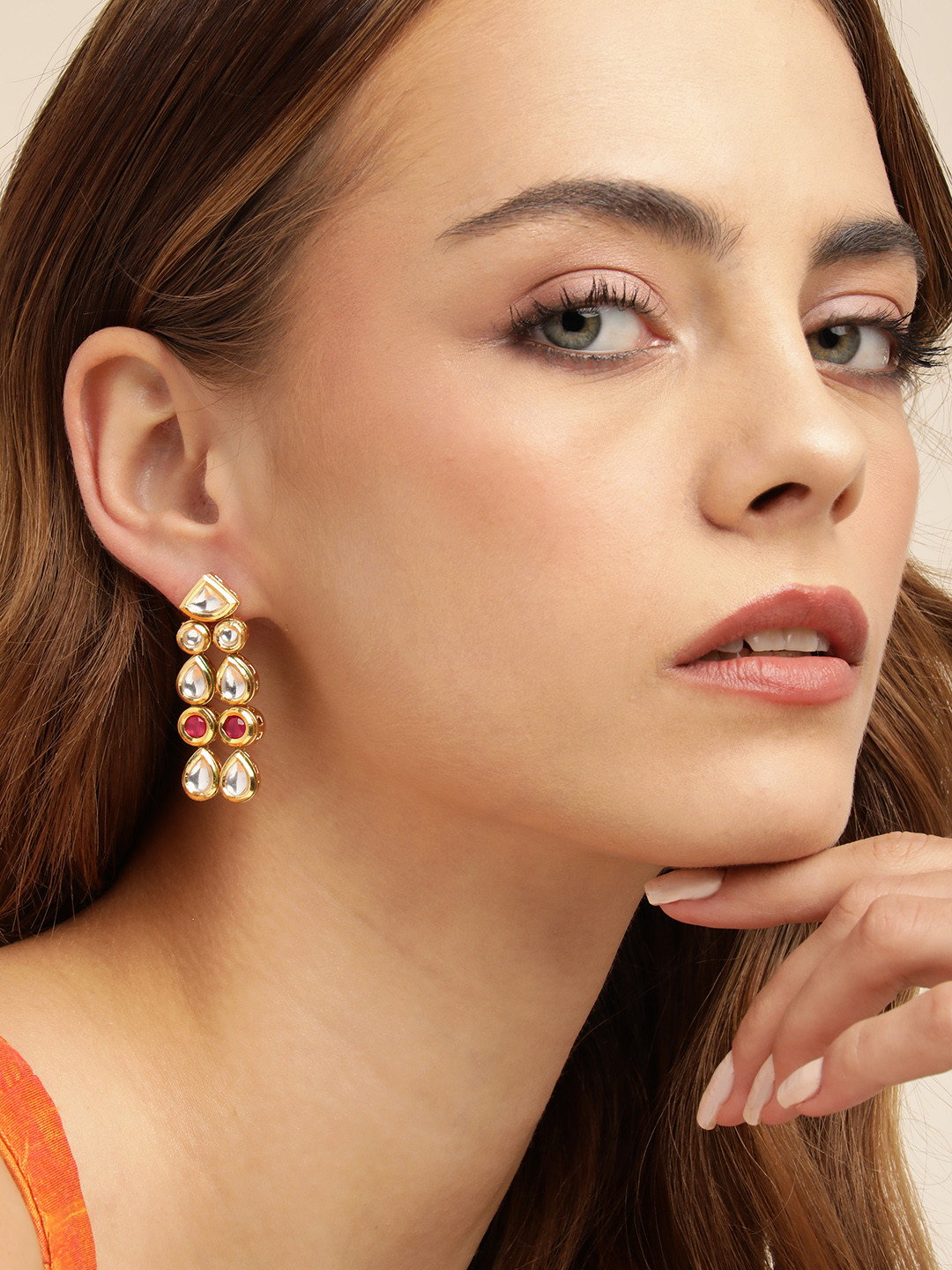 Anouk Gold Plated Kundan Studded Classic Drop Earrings