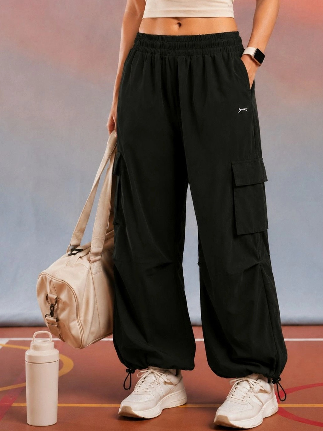 Slazenger Women Wide Leg Brand Logo Dry Fit Training Cargos
