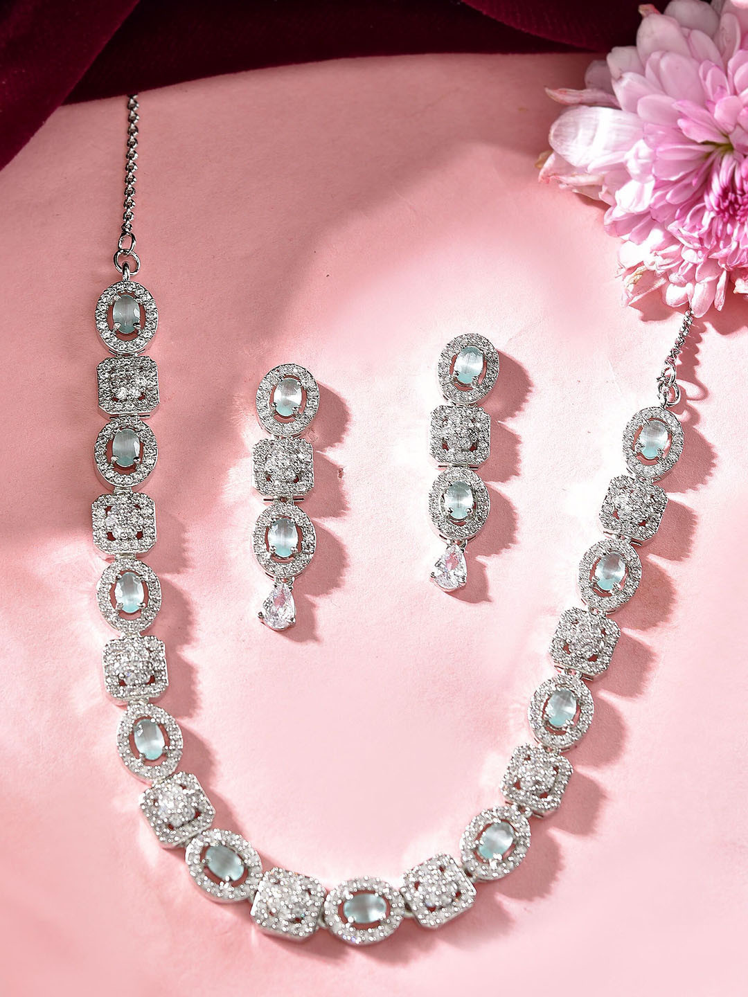 Anouk Silver Plated American Diamond Studded Jewellery Set