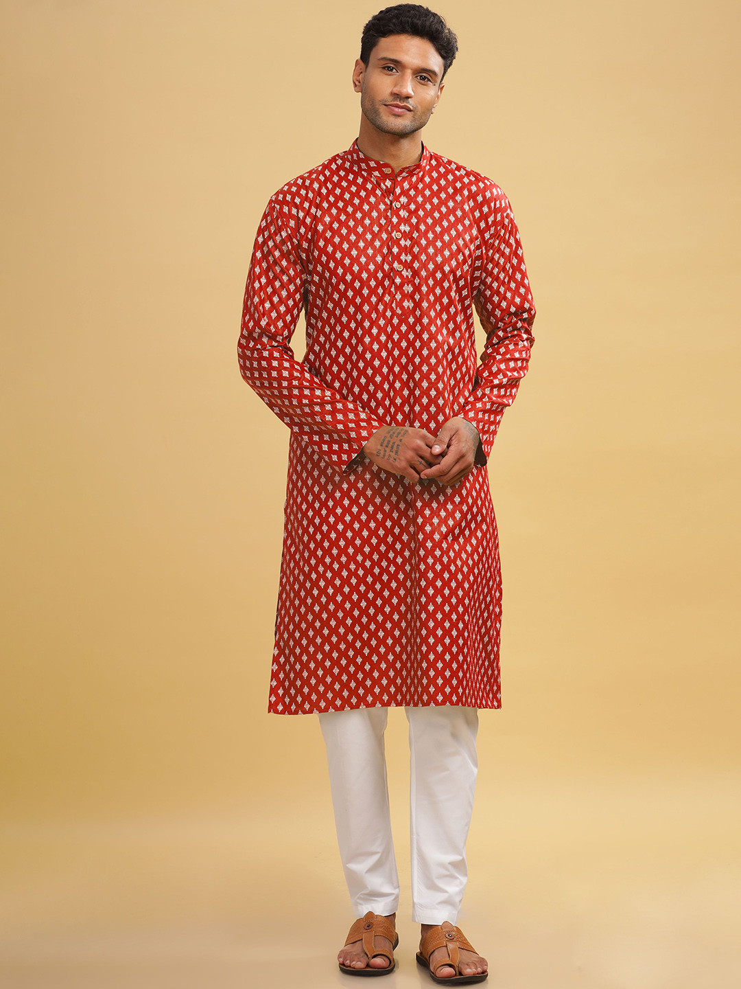 Anouk Printed Band Collar Straight Long Kurta