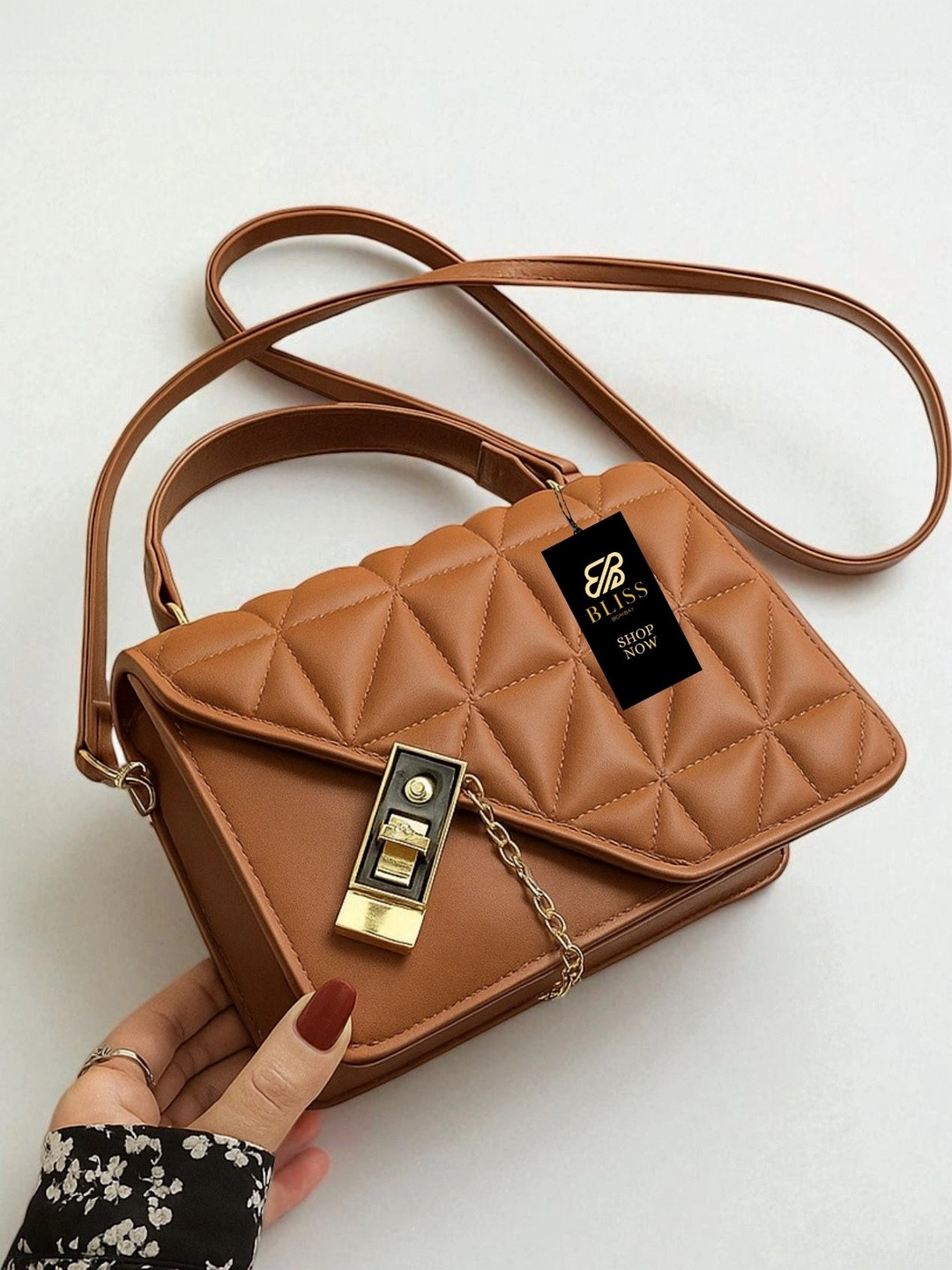 BLISS BOMBAY Textured PU Sling Bag with Quilted