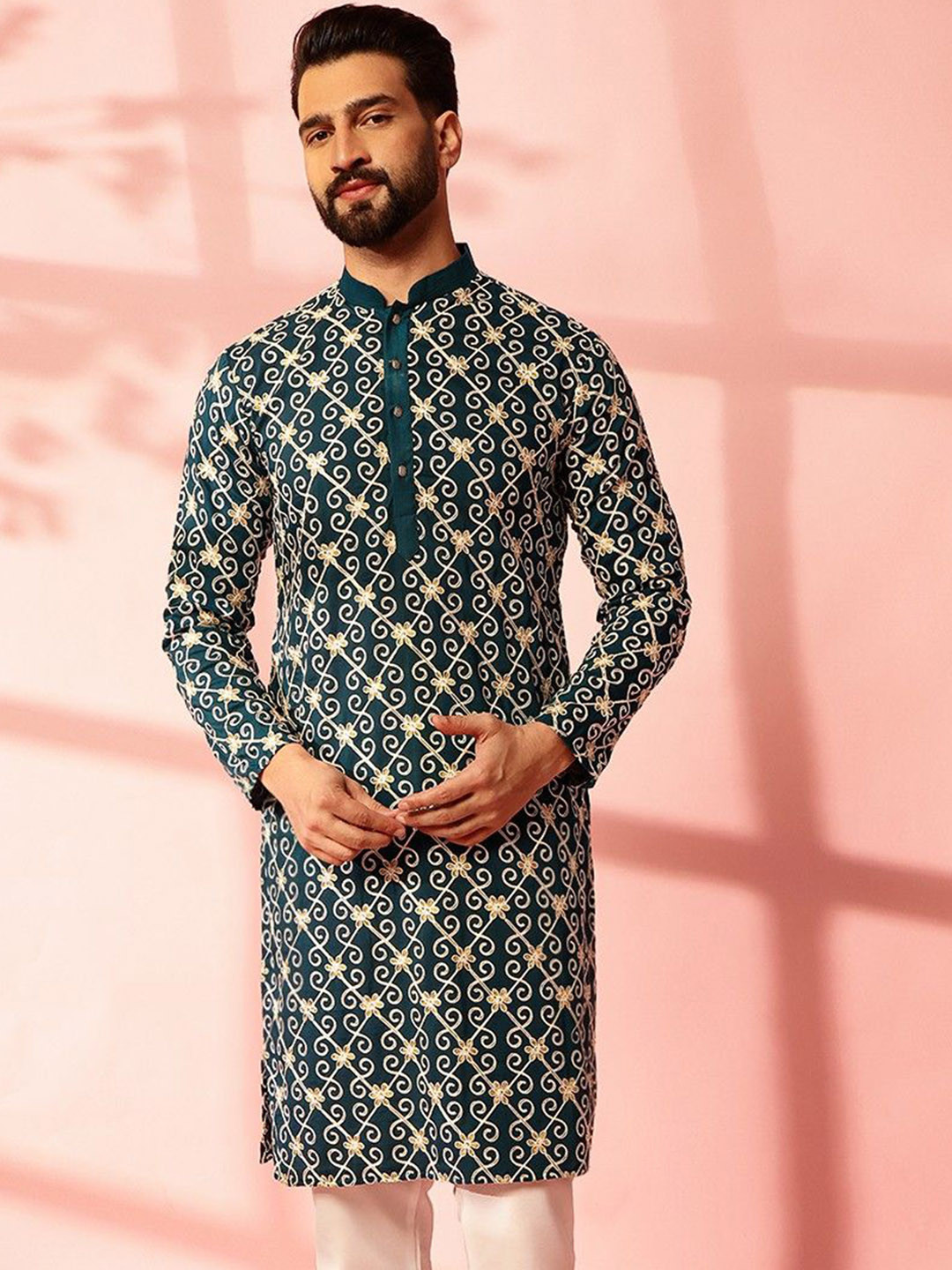 Anouk Floral Embroidered Thread Work Cotton Straight Kurta