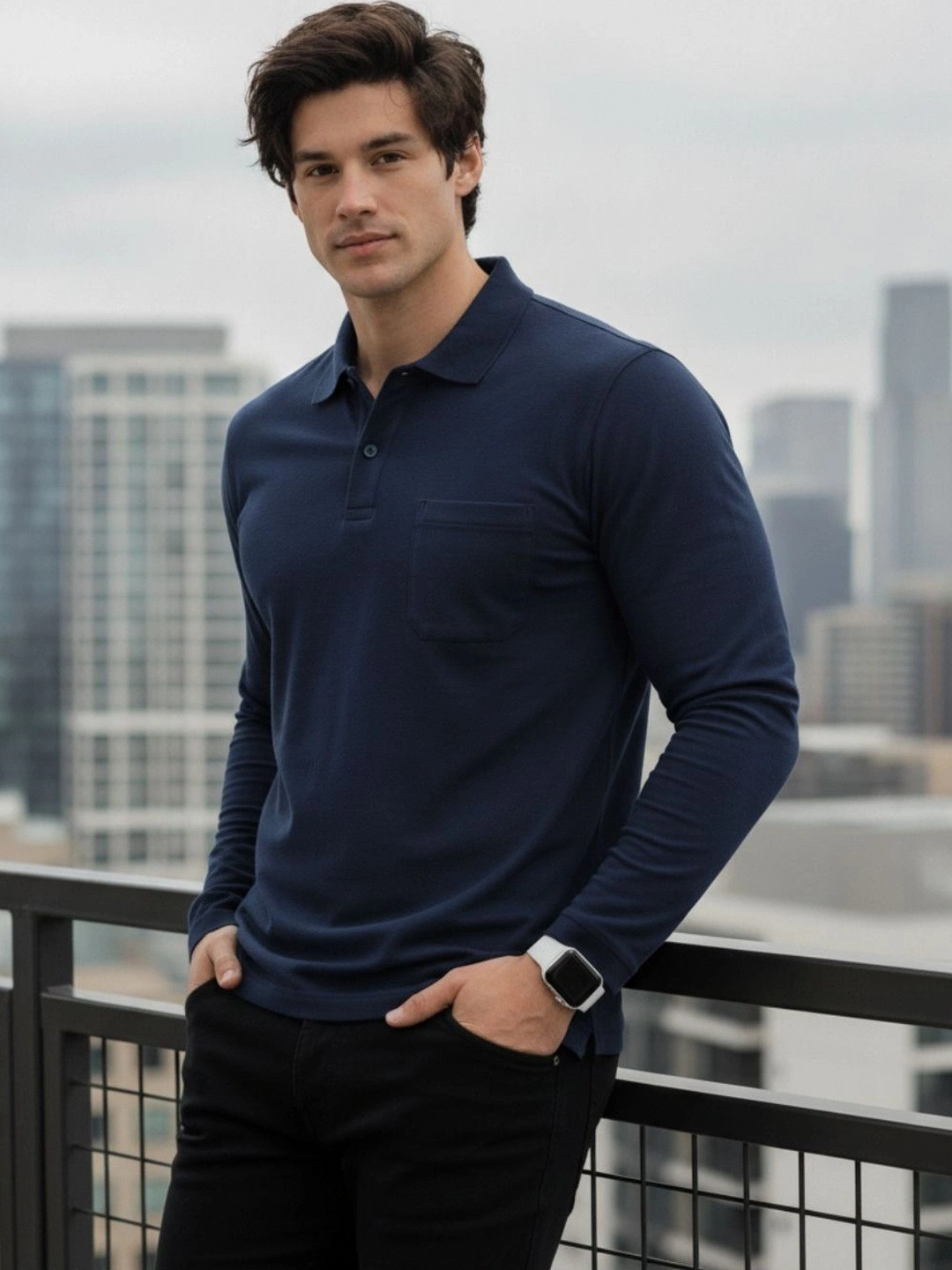 SAIKSA FASHION Men Polo Collar Pockets T-shirt