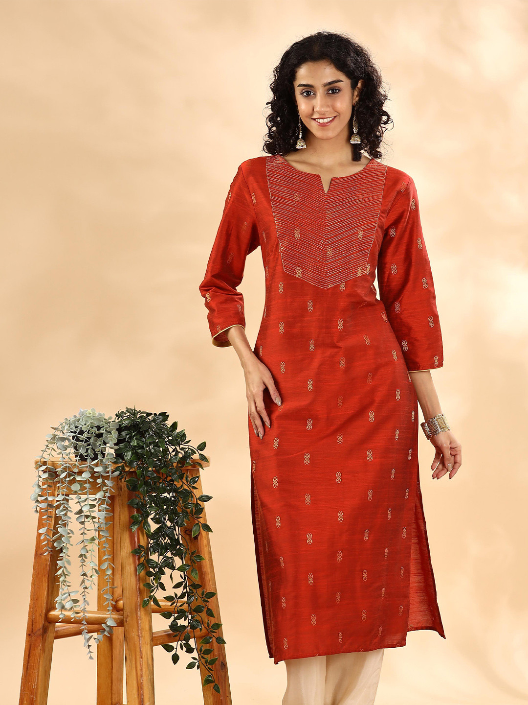 Anouk Women woven Design & Yoke Embroidered Kurta