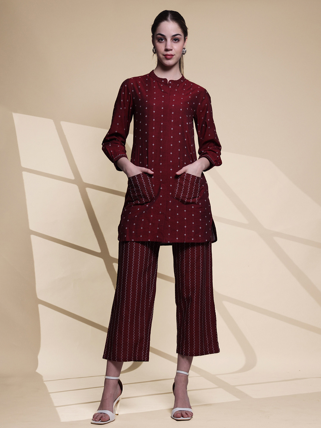 Anouk Women Bandhani Printed Regular Pure Cotton Kurti with Trousers