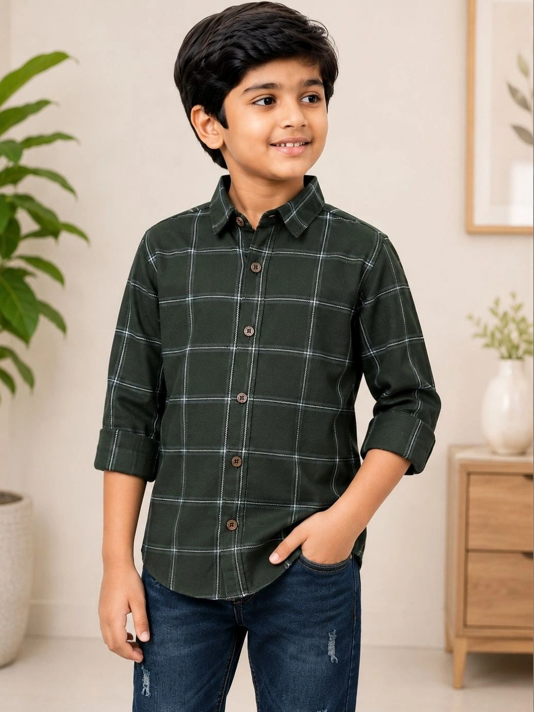 JEE-9 Boys Comfort Gingham Checks Checked Casual Shirt