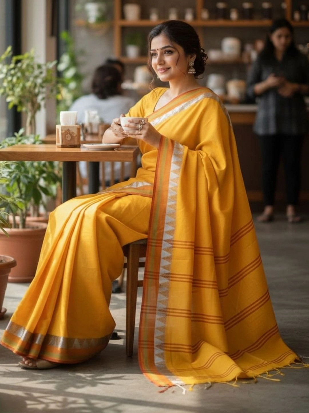 Zayraa Striped Pure Cotton Khadi Saree