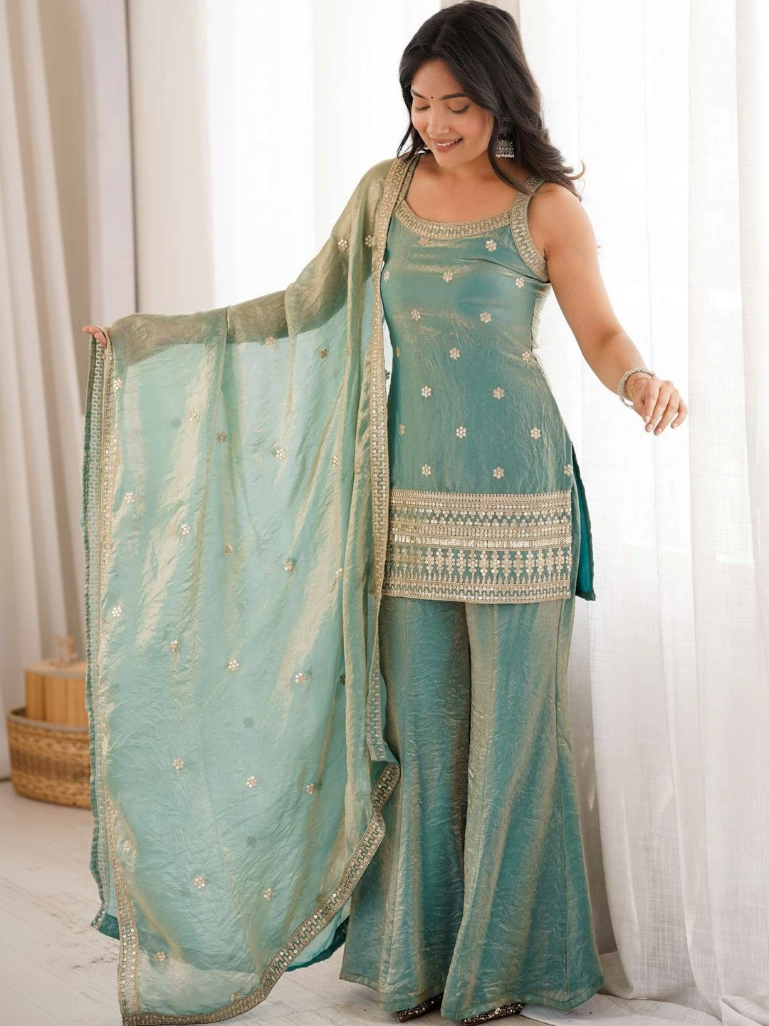Anouk Women Ethnic Motifs Embroidered Regular Kurta with Sharara & With Dupatta