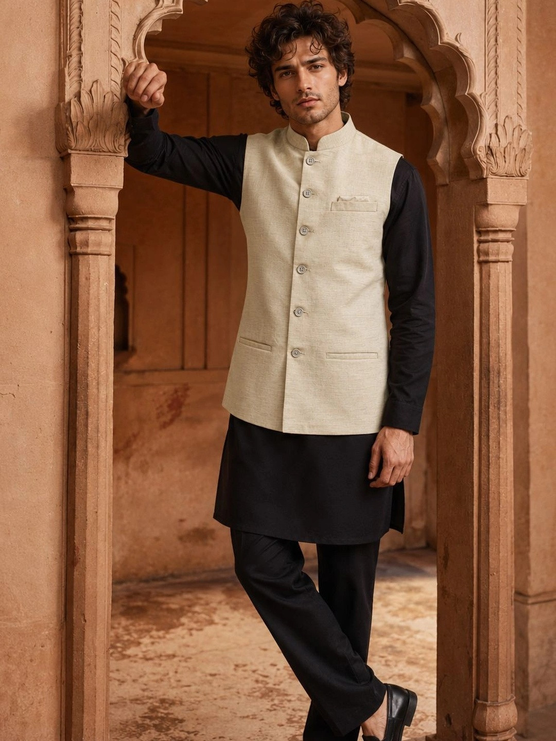 Anouk Men Woven Nehru Jackets