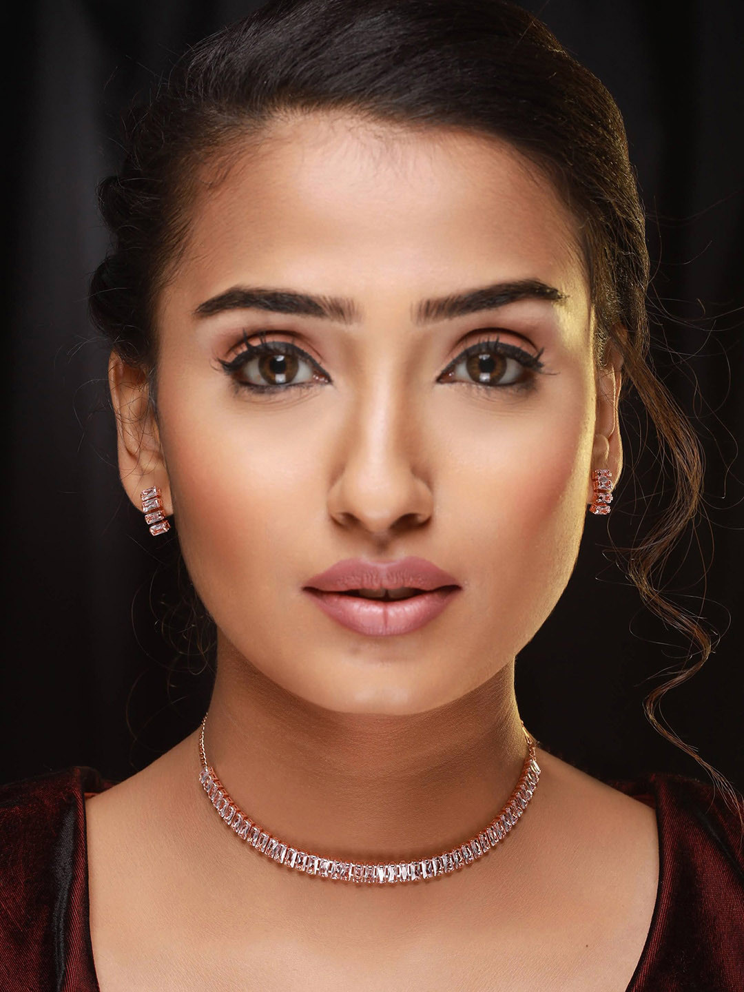 Anouk Rose Gold-Plated AD Stone-Studded Jewellery Set