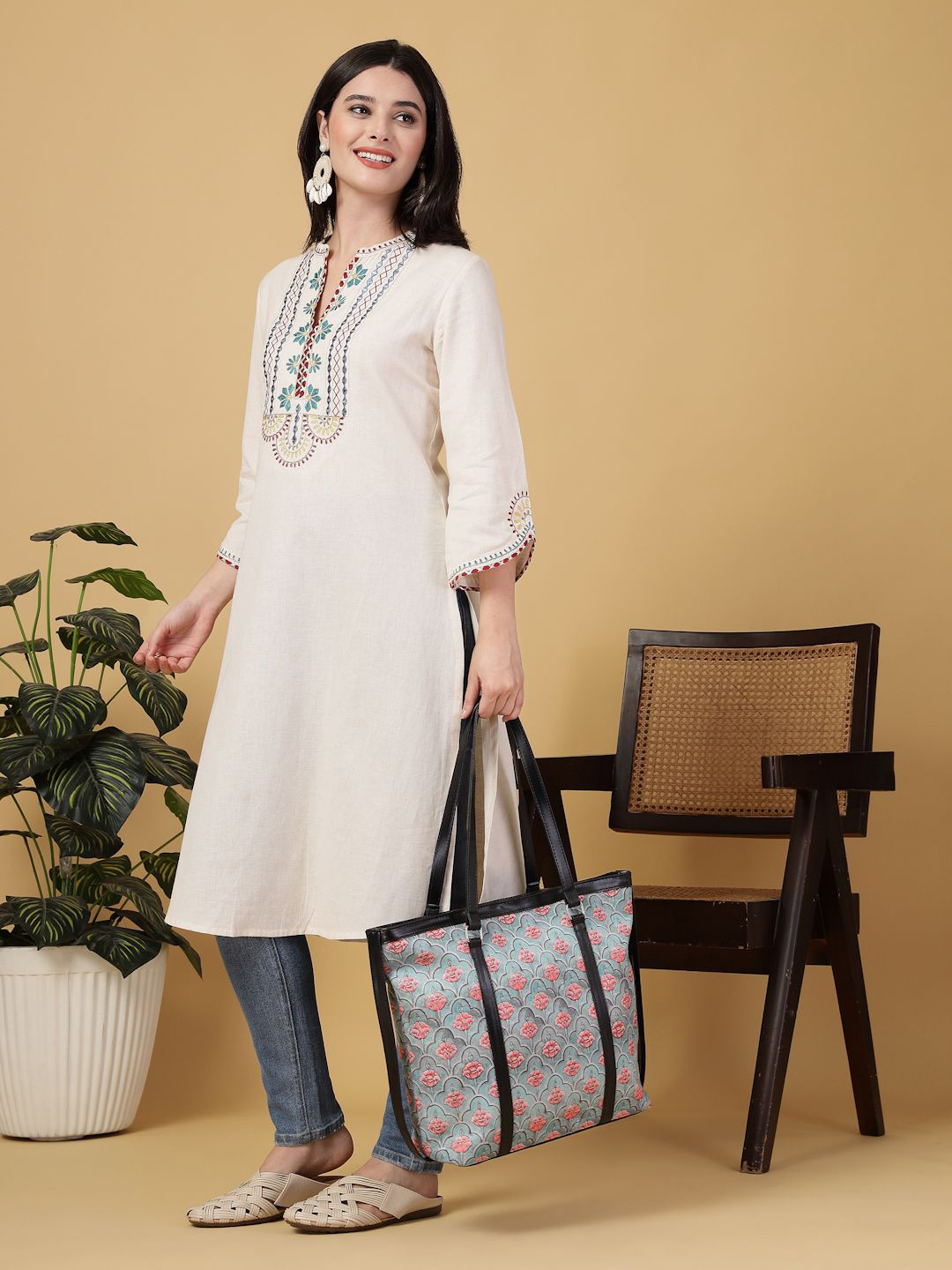 Anouk Floral Printed PU Shopper Tote Bag