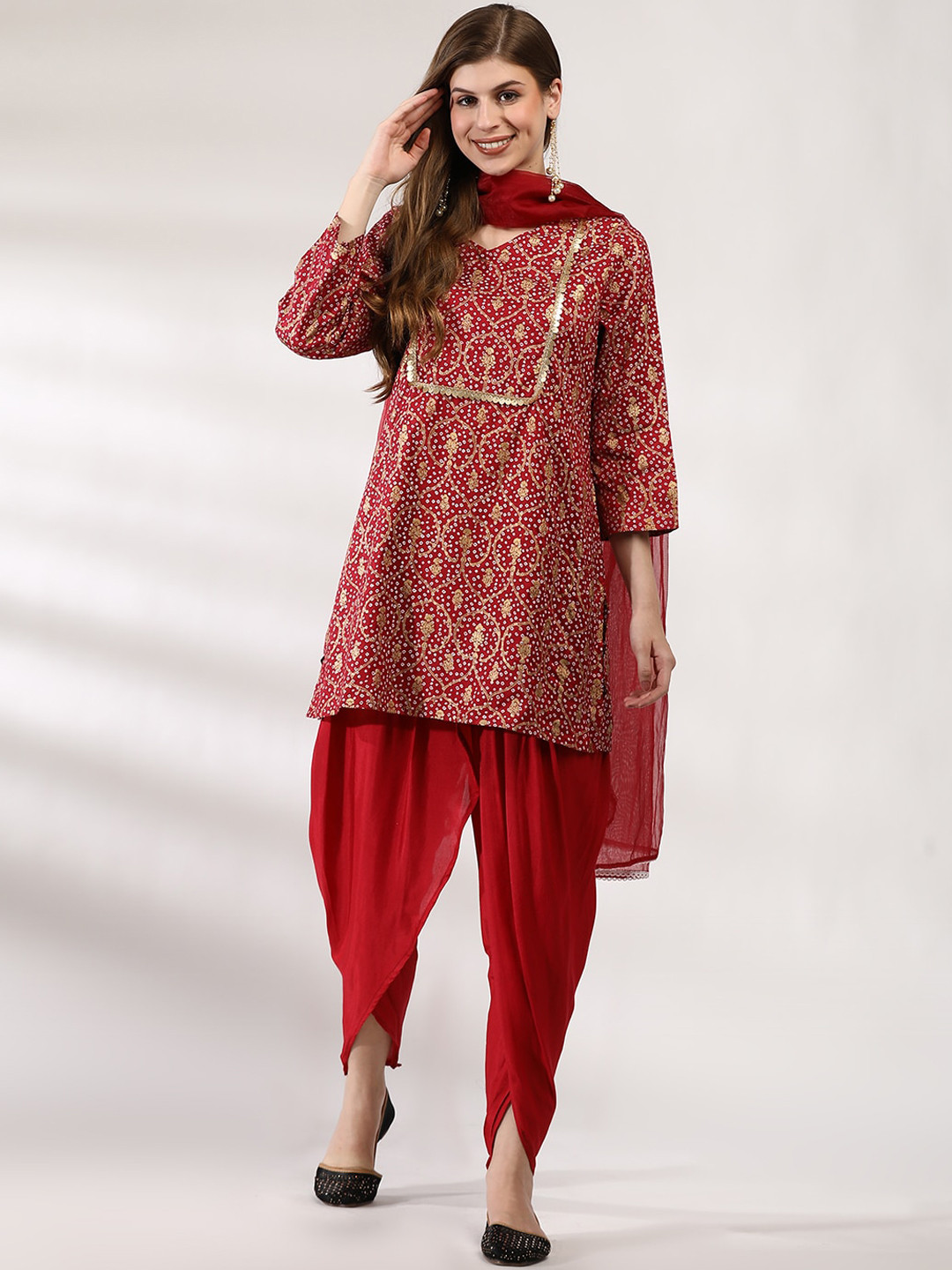 Anouk Ethnic Motifs Printed Regular Gotta Patti Kurta With Dhoti Pant & Dupatta