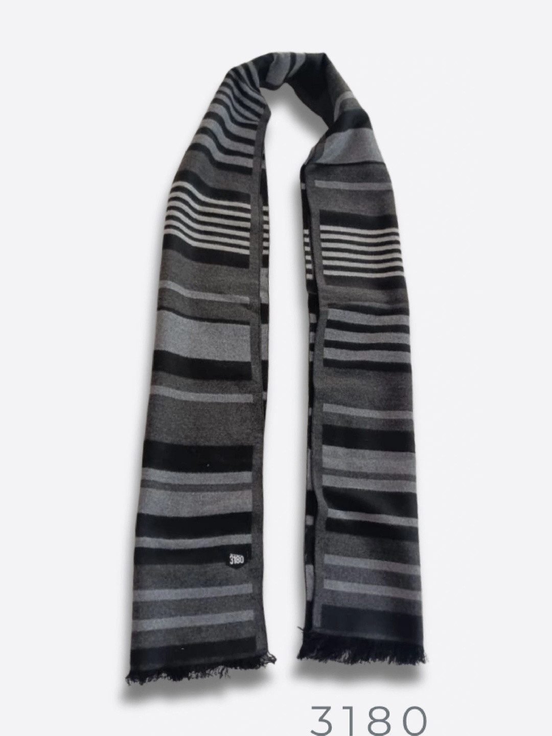 3180 Unisex Winter Black & Grey Viscose Tri-Tone Striped Muffler