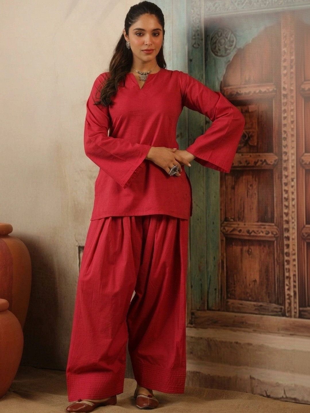 REAM Women Regular Pure Cotton Kurta with Patiala