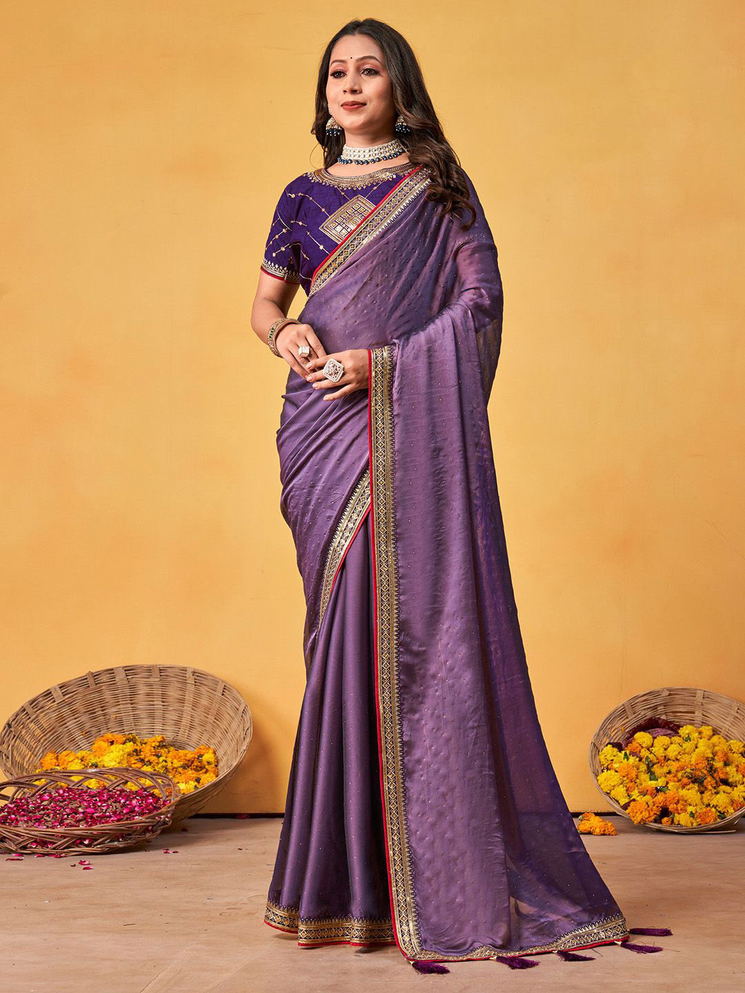 Anouk Embellished Beads and Stones Sarees With Blouse Piece