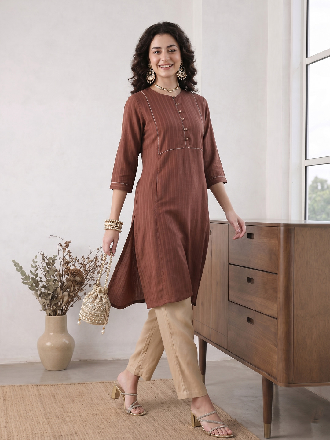Anouk Embroidered Thread Work A-Line Kurta with Trousers