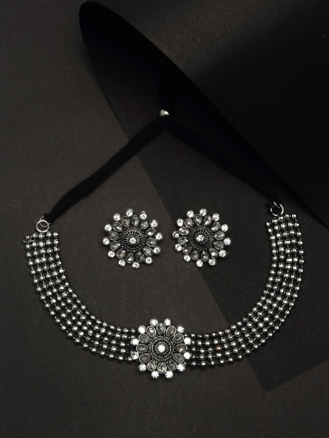Anouk Oxidised Silver-Plated Stone Studded Jewellery Set
