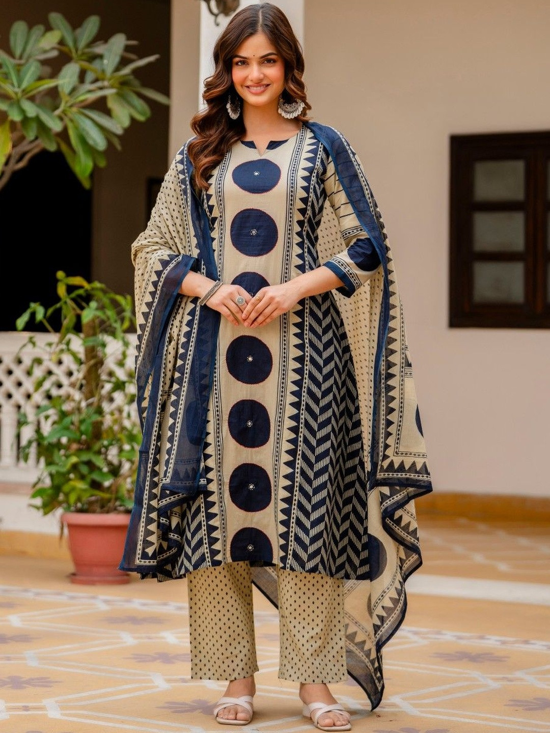 Anouk Women Printed Regular Pure Cotton Kurta with Palazzos & With Dupatta