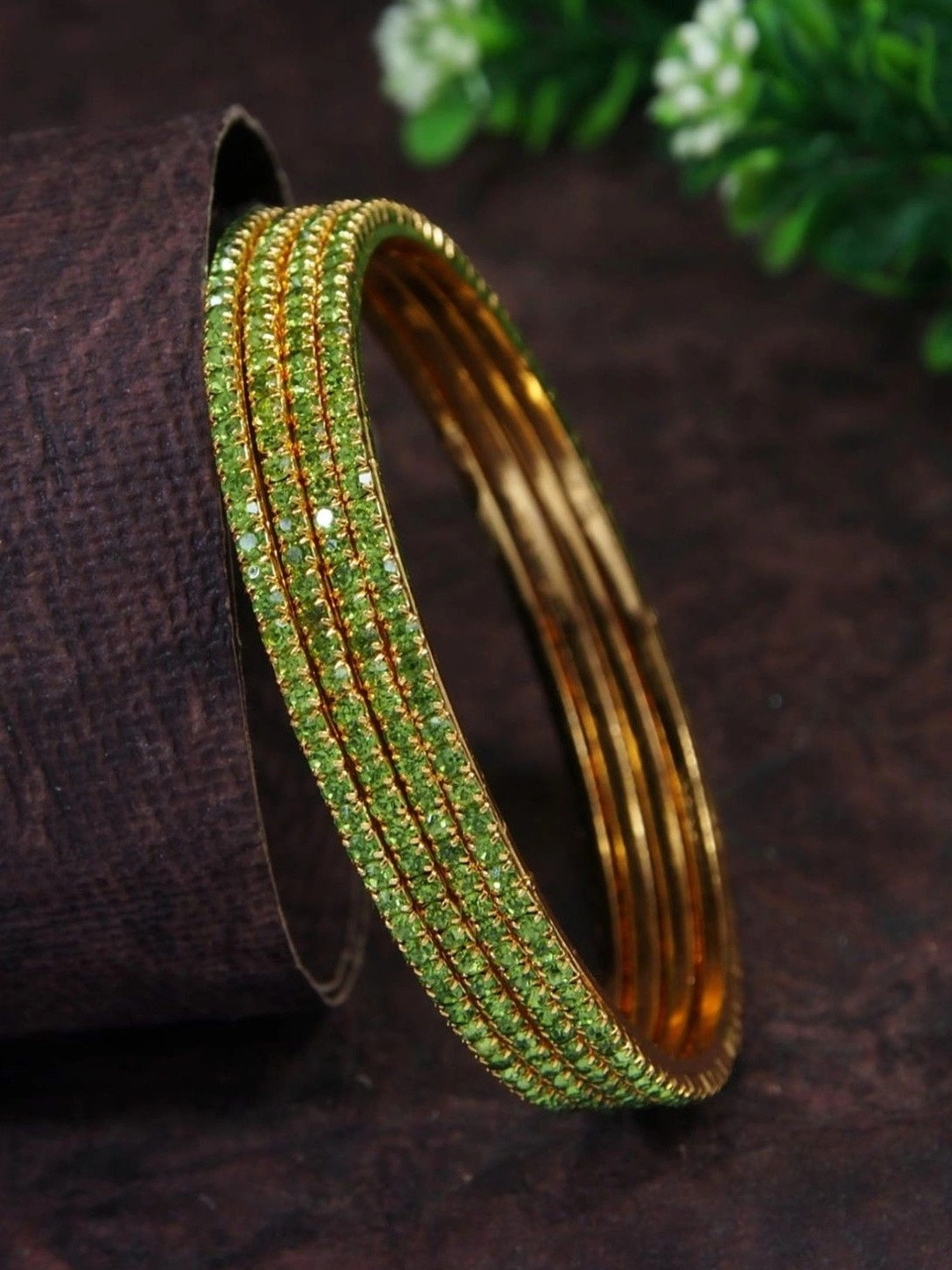 SGA FASHION Set Of 4 Gold-Plated American Diamond Stones Studded Bangles