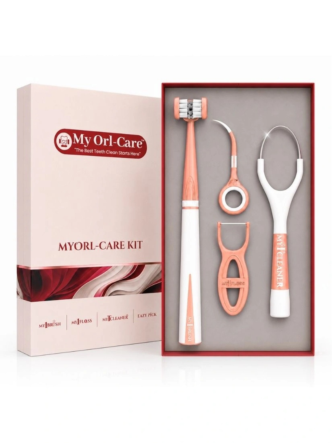 MyOrl-Care Kit 3-Sided Manual Toothbrush- Floss Picks- Tongue Cleaner-Toothpicks