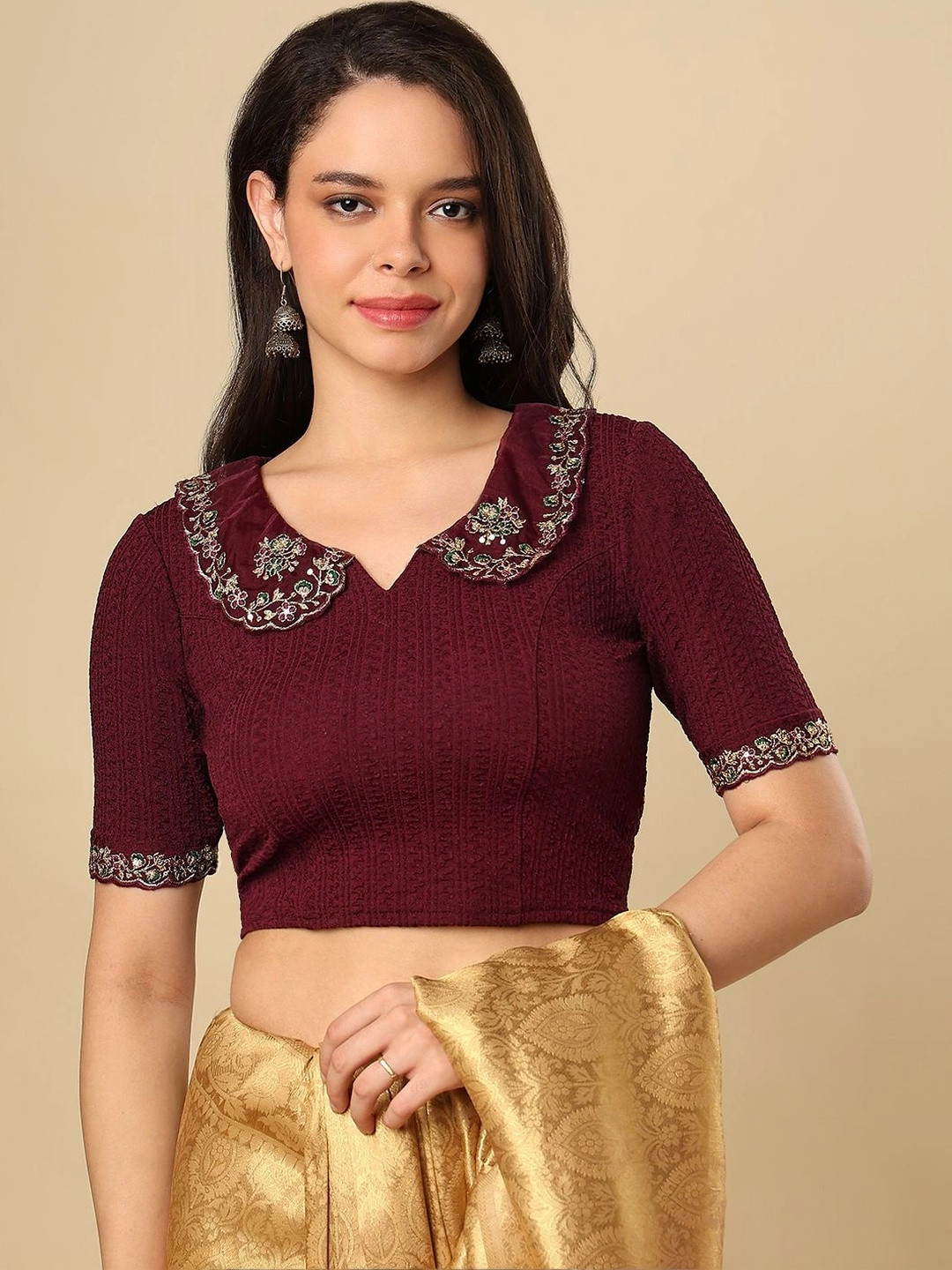 SALWAR STUDIO Embroidered Non Padded Stretchable Saree Blouse