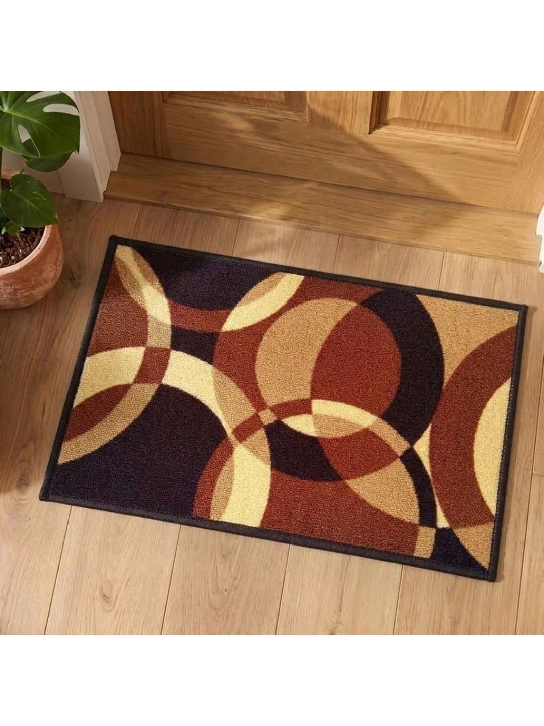 Athom Trendz Brown & Beige Floral Printed Anti-Slip Doormat 57x37 cm