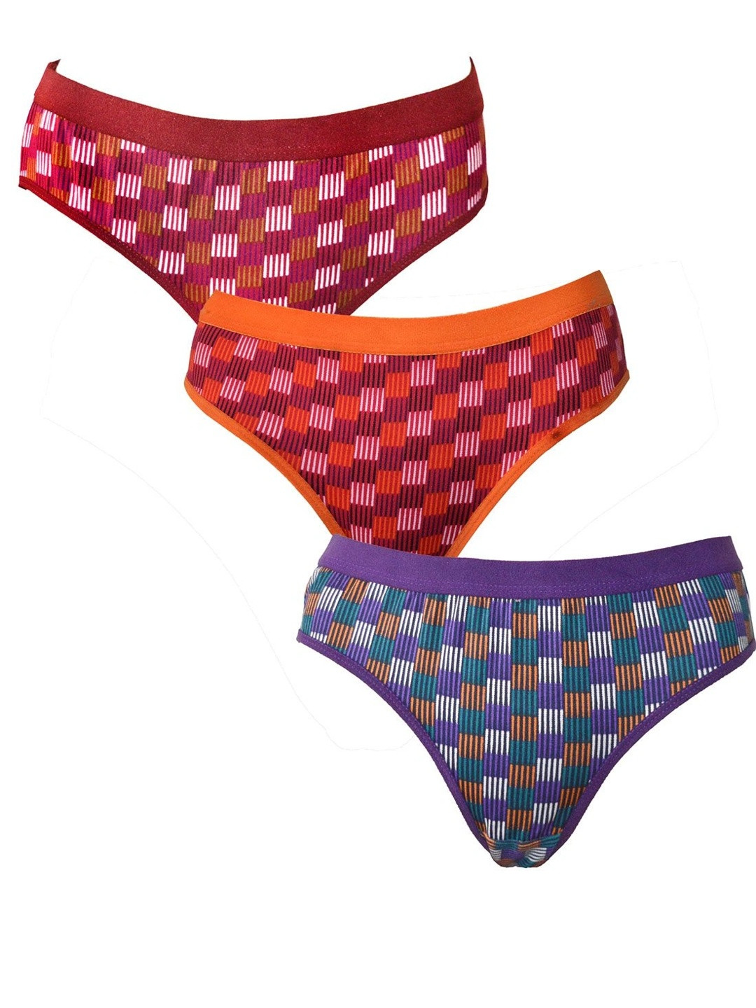 Pearlfly Women Pack of 3 Striped Super Soft & Stretchable Mid-Rise Hipster Briefs