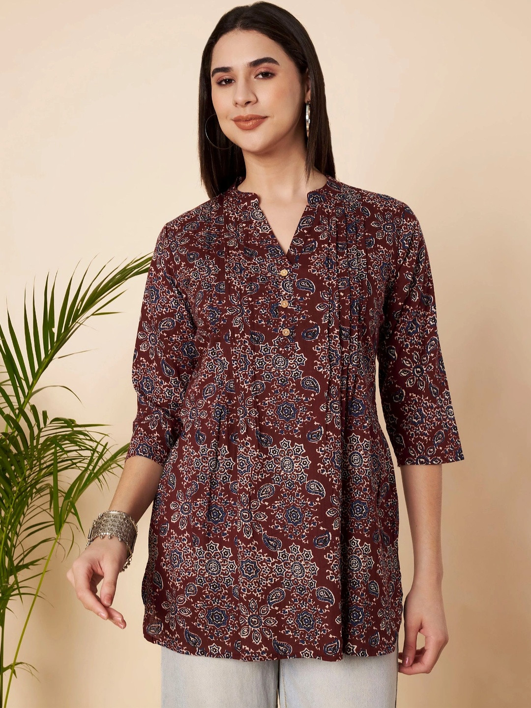 AKSHADEEP Floral Print Cotton Top